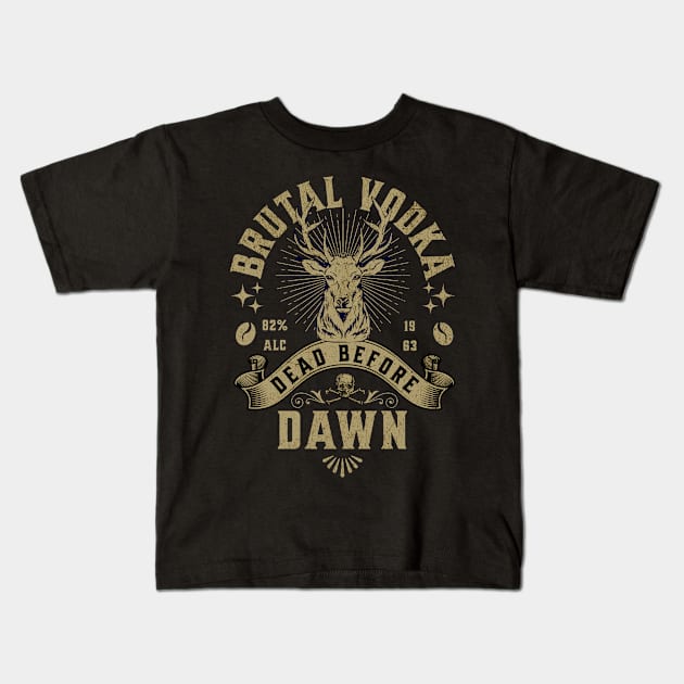 Deer head of a Moose Vintage pub Party Brutal Vodka Dead Before Dawn Kids T-Shirt by InktuitionCo